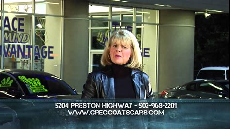 Greg coats - Greg Coats Cars & Trucks. Greg Coats Cars & Trucks. 5204 Preston Highway, Louisville, KY 40213. Call Us 502-968-2201. Service: 9:00 AM - 6:00 PM. 